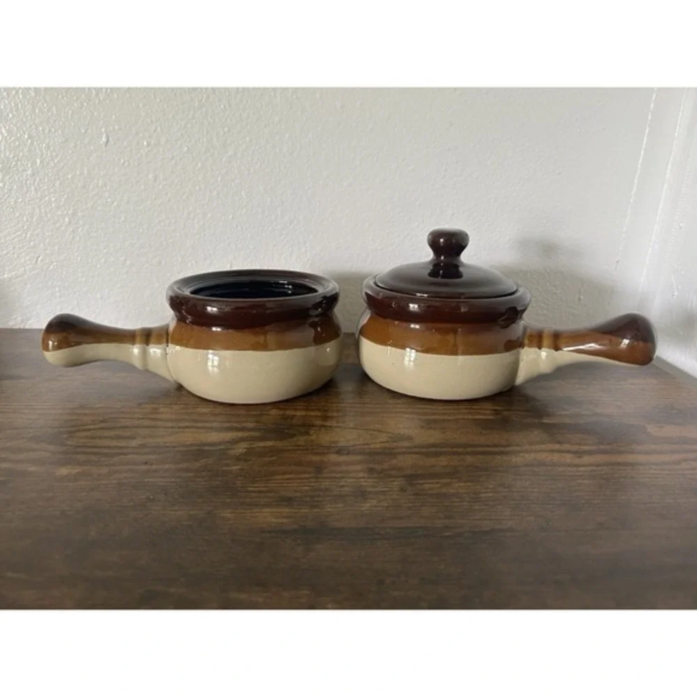 PAIR Soup‎ Crocks Glazed Ceramic Multi-toned 1 Lid